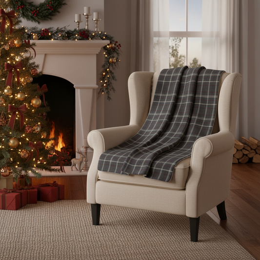 Plaid Sherpa Fleece Blanket – Cozy Gray Red Tartan Throw