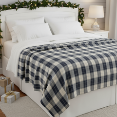 Cozy Navy Plaid Sherpa Blanket - Soft Fleece Throw for Home & Cabin