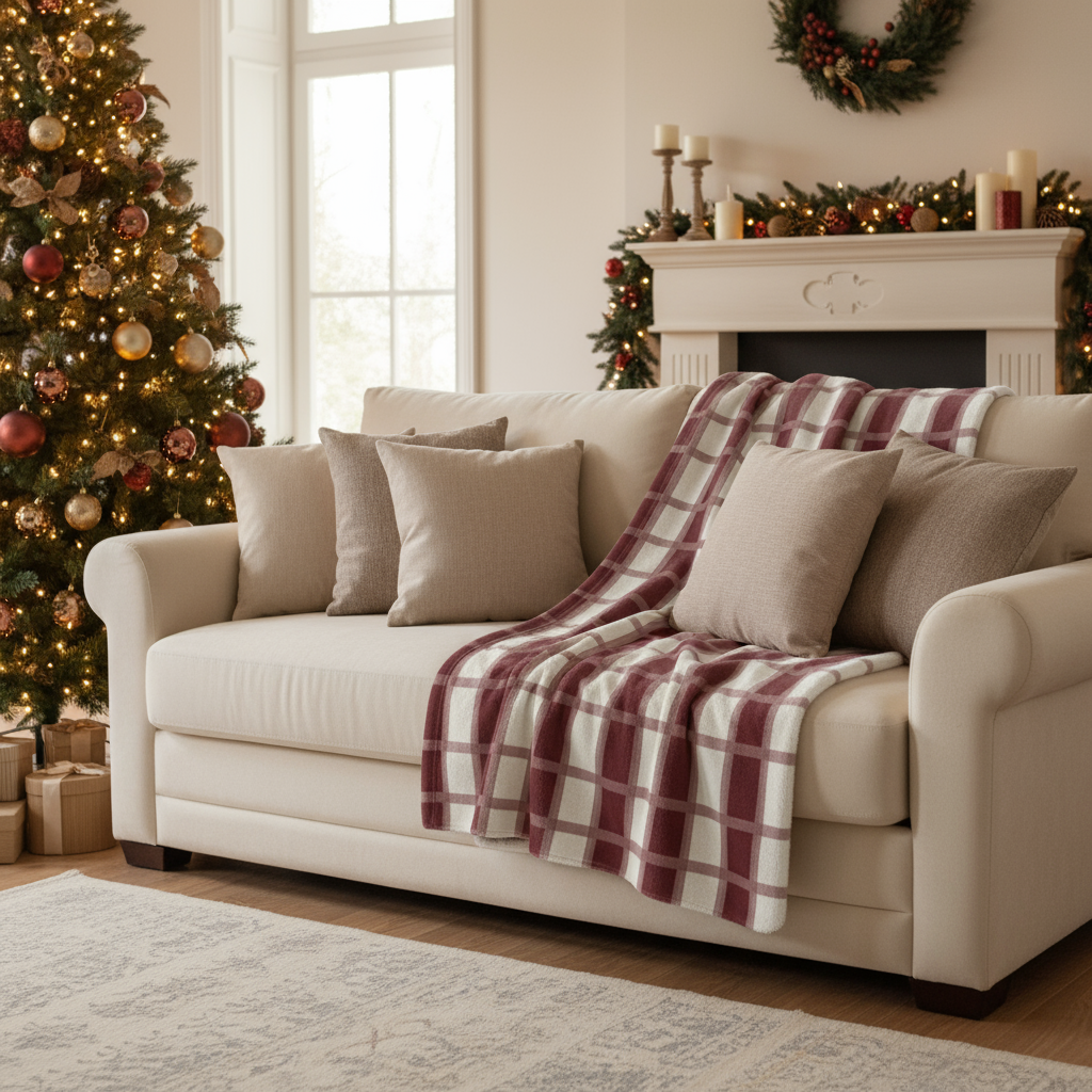 Cozy Burgundy Plaid Sherpa Fleece Blanket