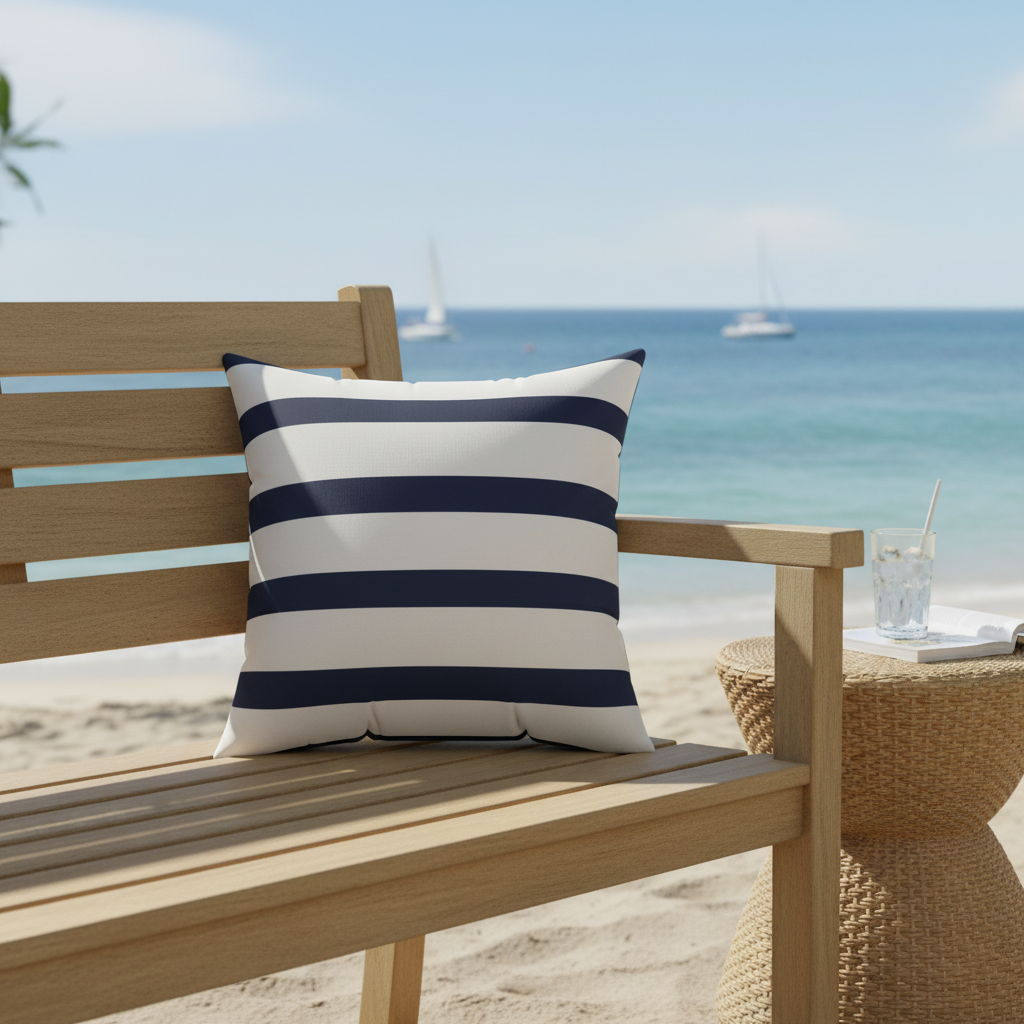 Navy & White Nautical Striped Square Pillow