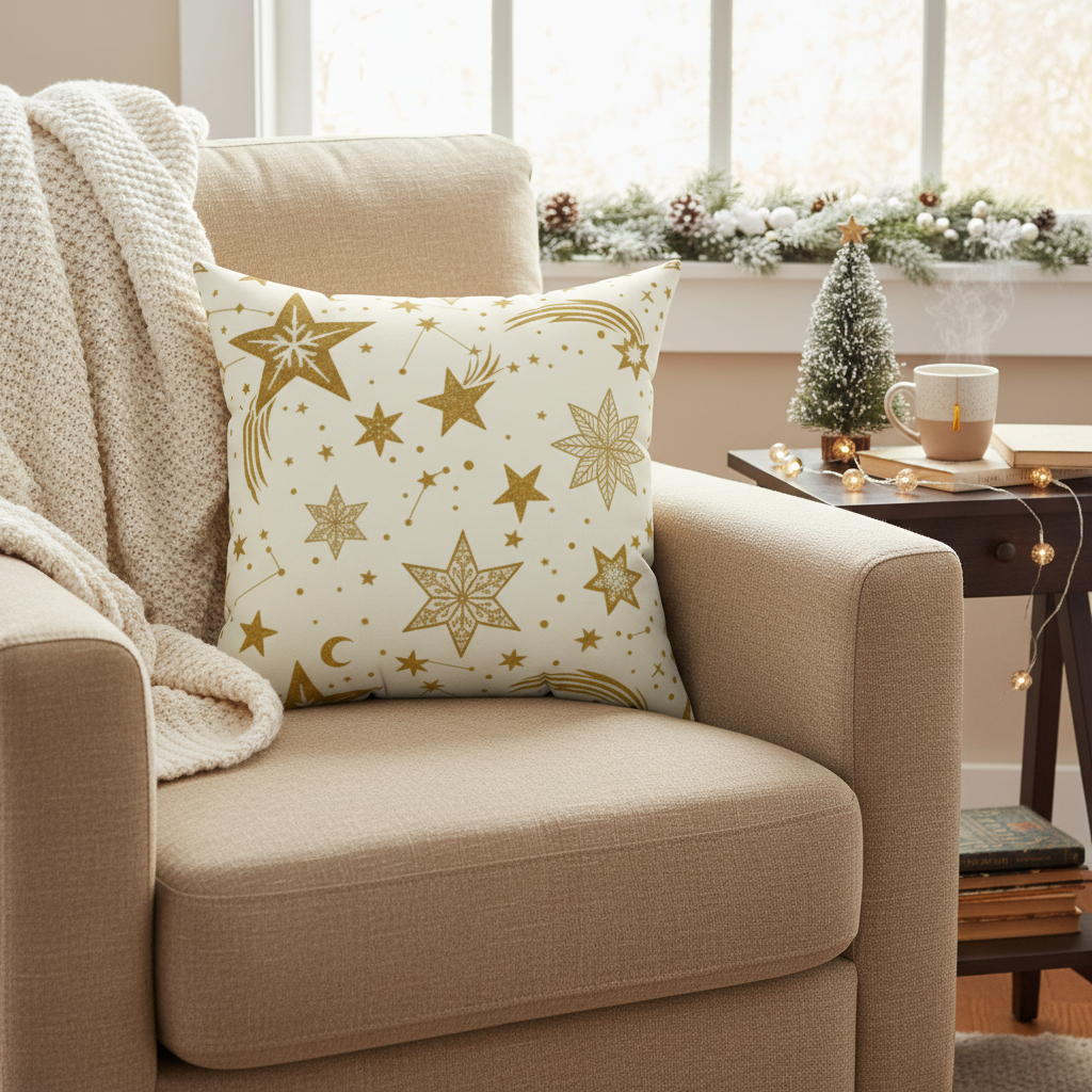 Gold Star Constellation Decorative Pillow — Holiday Accent Cushion