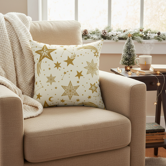 Gold Star Constellation Decorative Pillow — Holiday Accent Cushion