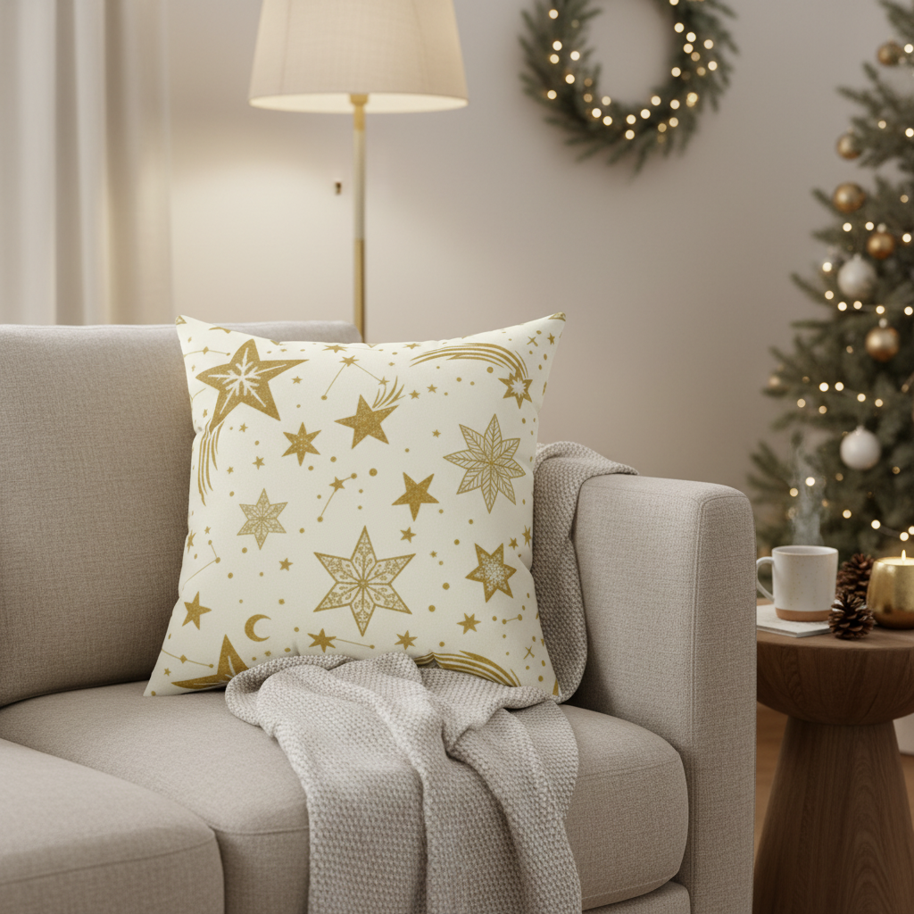 Gold Star Constellation Decorative Pillow — Holiday Accent Cushion