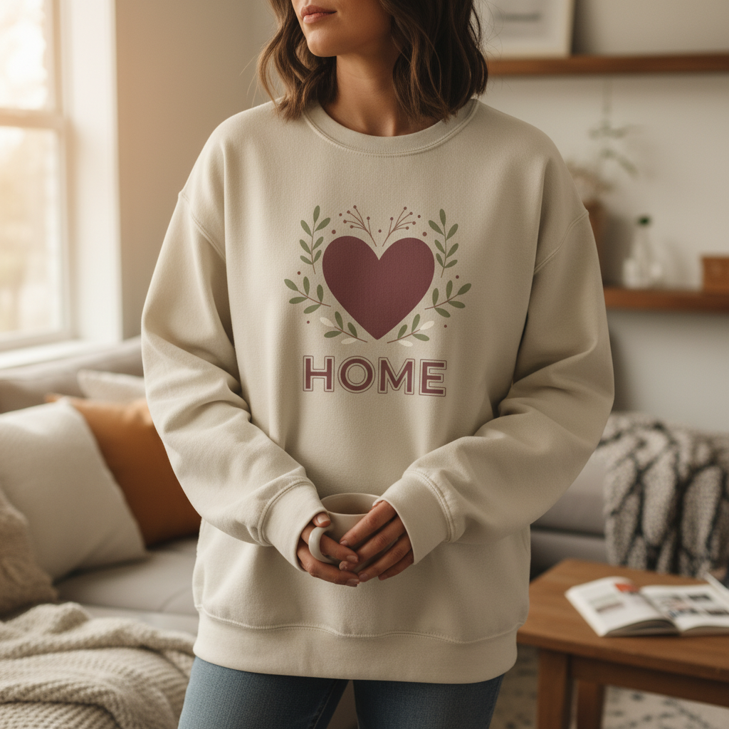 Home Heart Sweatshirt - Cozy Rustic Heart Crewneck