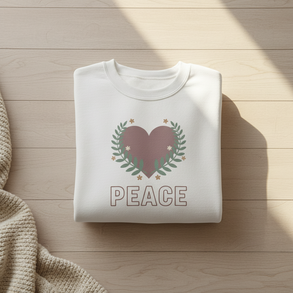Peace Heart Crewneck Sweatshirt - Retro Olive Laurel Graphic