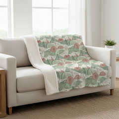 Sherpa Blanket - Cozy Woodland Pastel Mountains & Trees Fleece Throw