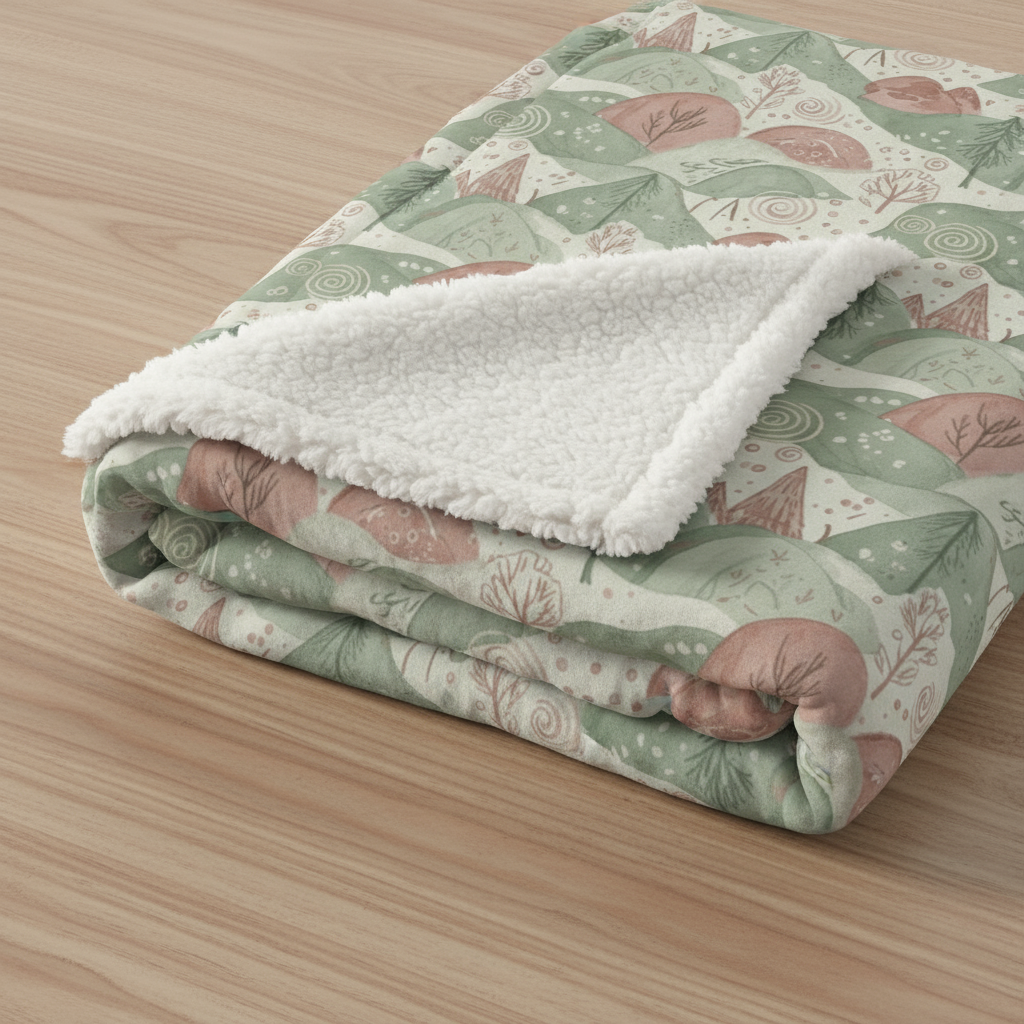 Sherpa Blanket - Cozy Woodland Pastel Mountains & Trees Fleece Throw