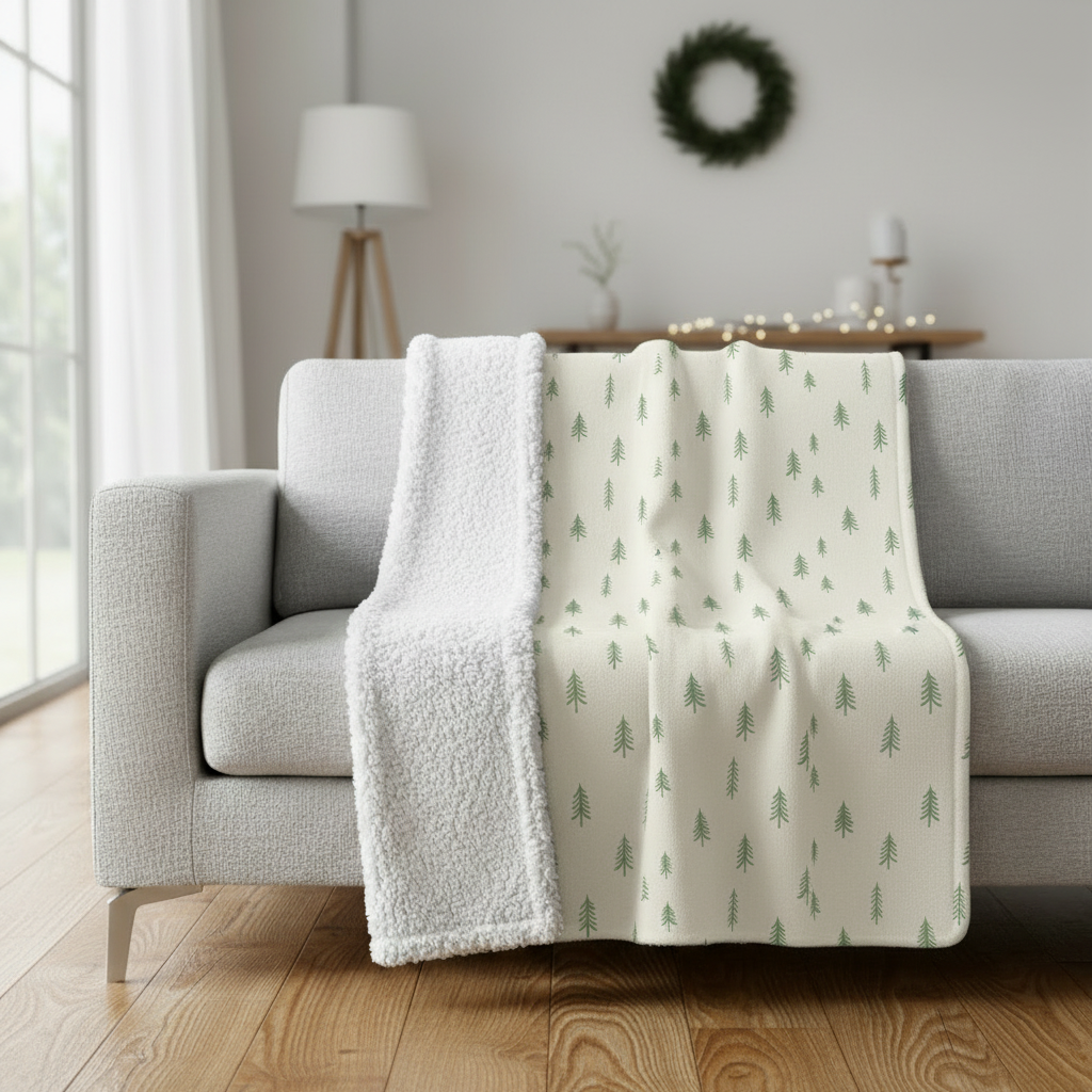 Sherpa Fleece Blanket - Cozy Evergreen Winter Throw