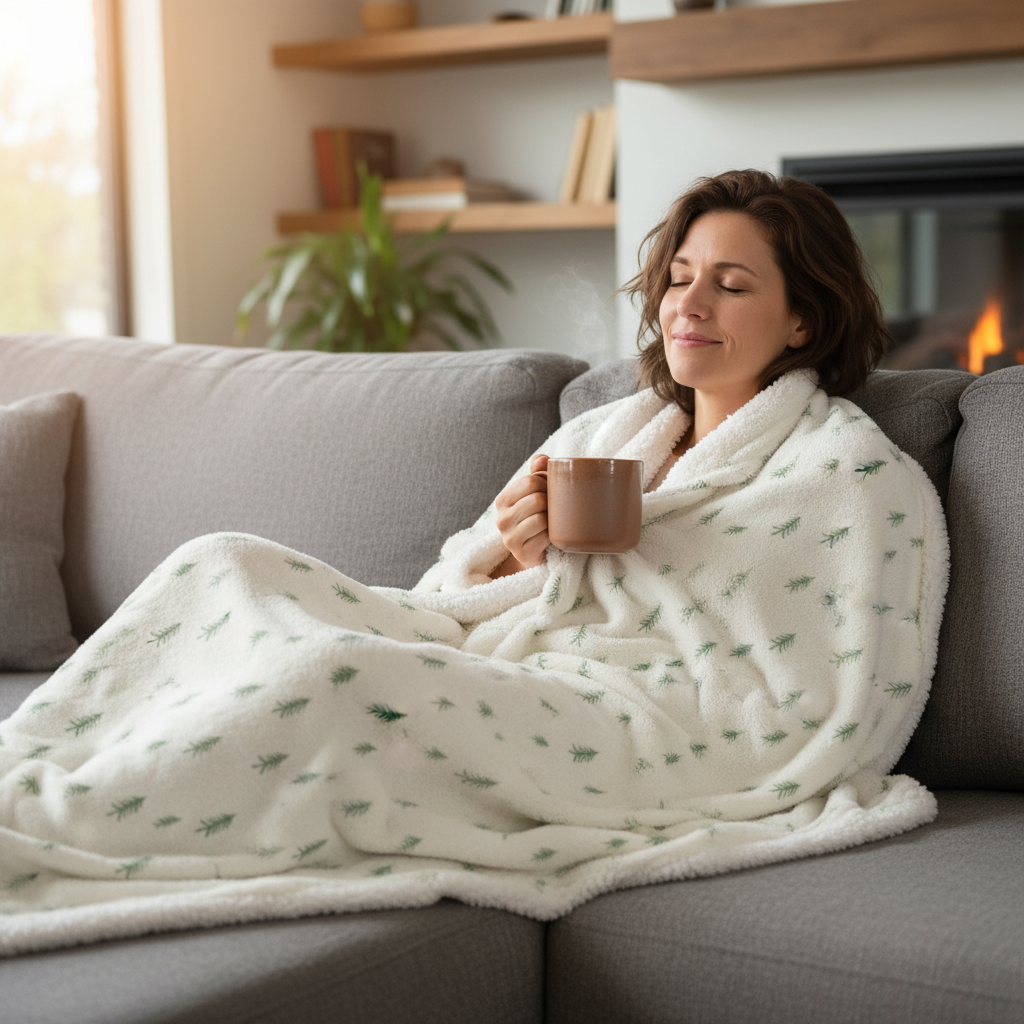 Sherpa Fleece Blanket - Cozy Evergreen Winter Throw
