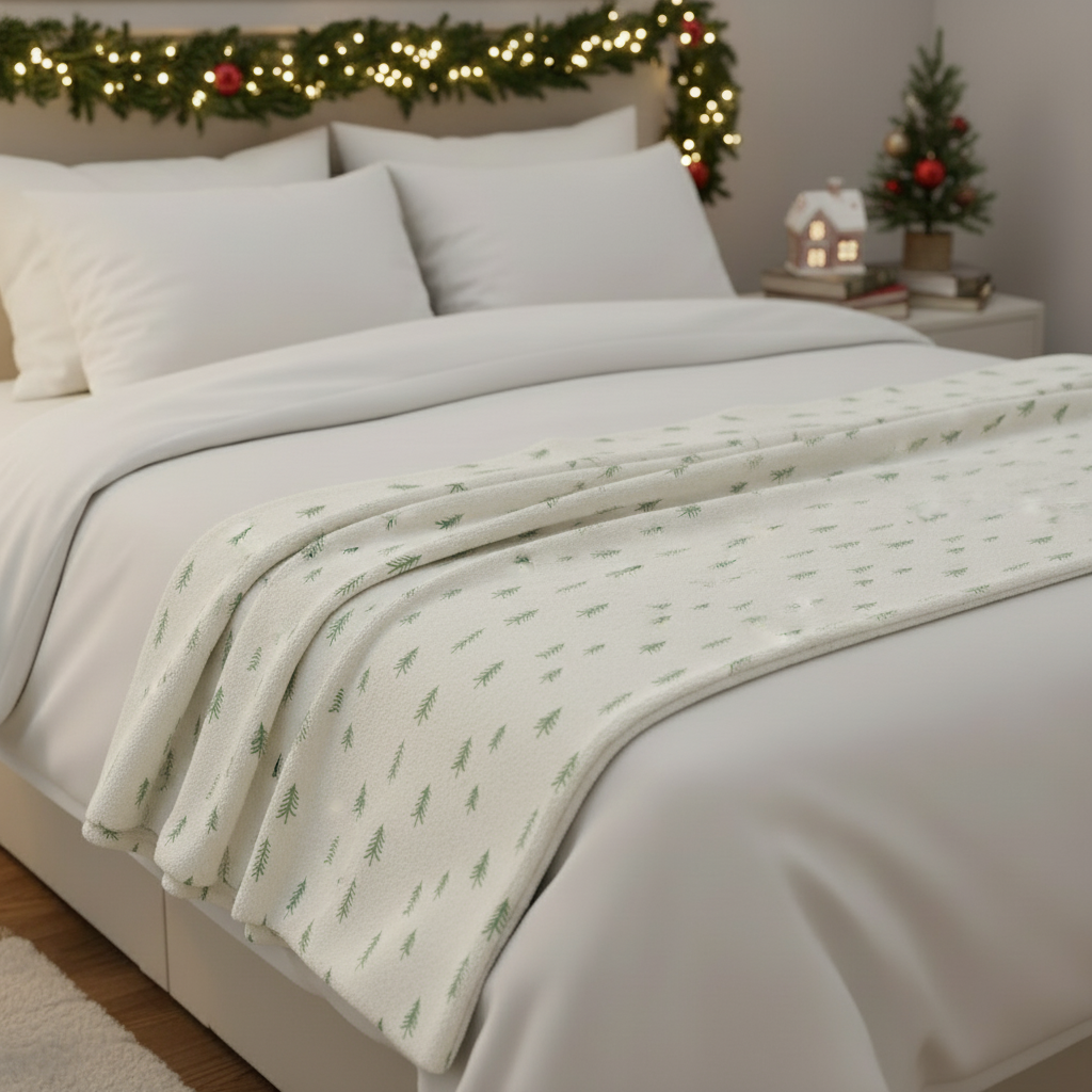 Sherpa Fleece Blanket - Cozy Evergreen Winter Throw