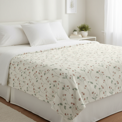 Floral Sherpa Blanket – Soft Cream Wildflower Fleece Throw