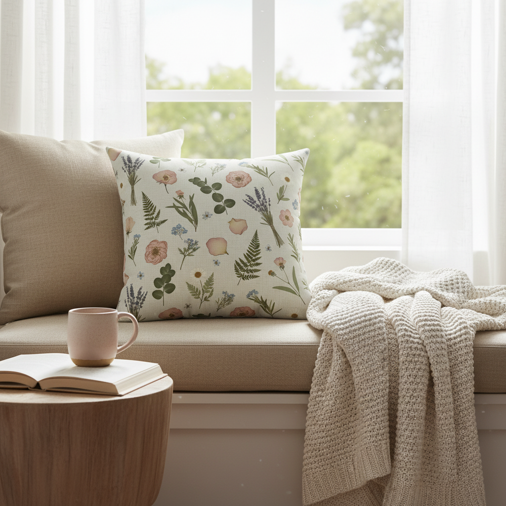 Lifestyle scene - pillow on sofa in bright living room with window