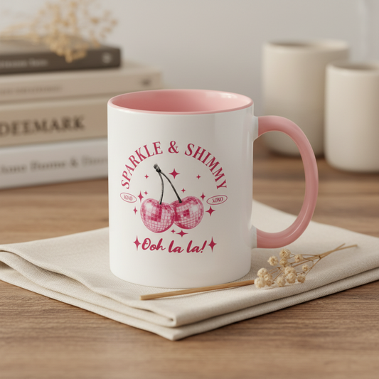 Sparkle & Shimmy Disco Cherry Mug — 'Ooh La La!' Pink Accent 11oz