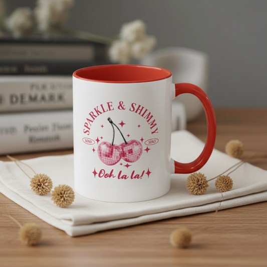Sparkle & Shimmy Disco Cherry Mug — 'Ooh La La!' Pink Accent 11oz