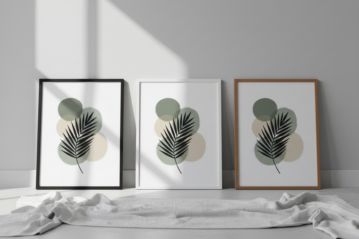12x16 tropical palm leaf print in black white brown thin frames, medium botanical wall art