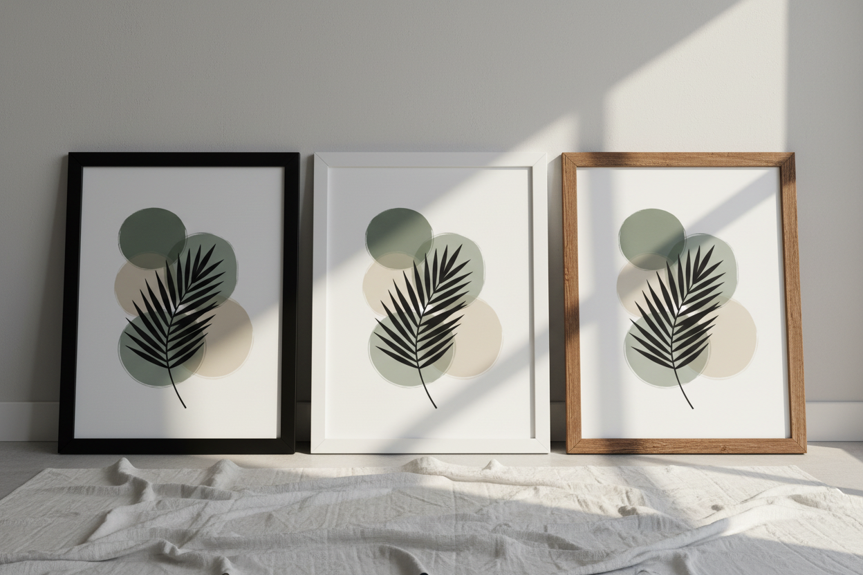 16x20 large tropical palm poster in black white brown frames, oversized botanical wall decor