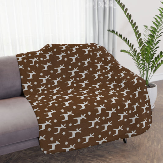 Sherpa Blanket - Cozy Tan Reindeer Winter Decor, Christmas Gift