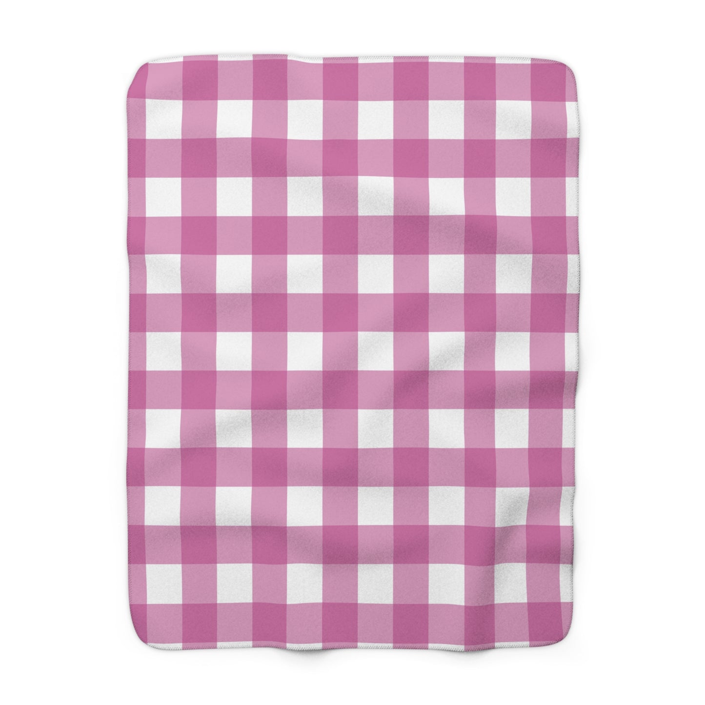 Cozy Pink Gingham Sherpa Fleece Blanket, Soft Throw Blanket