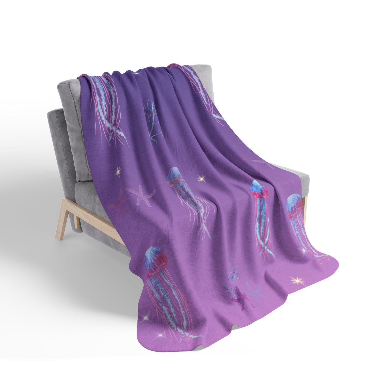 Cozy Jellyfish Fleece Sherpa Blanket, Nautical Throw Blanket
