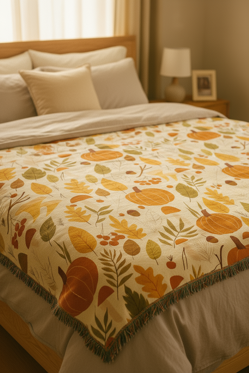 Autumn-Inspired Woven Blanket - Bedroom