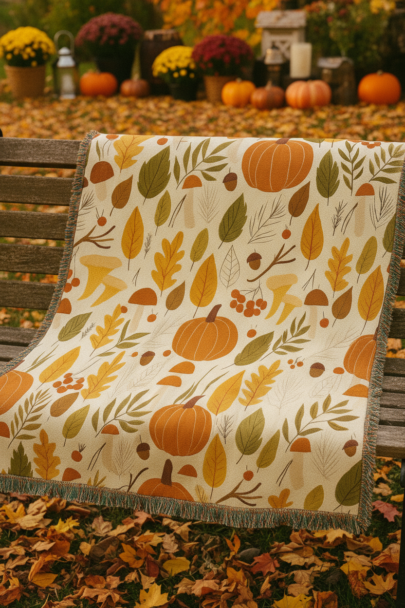 Autumn-Inspired Woven Blanket - Fall Patio