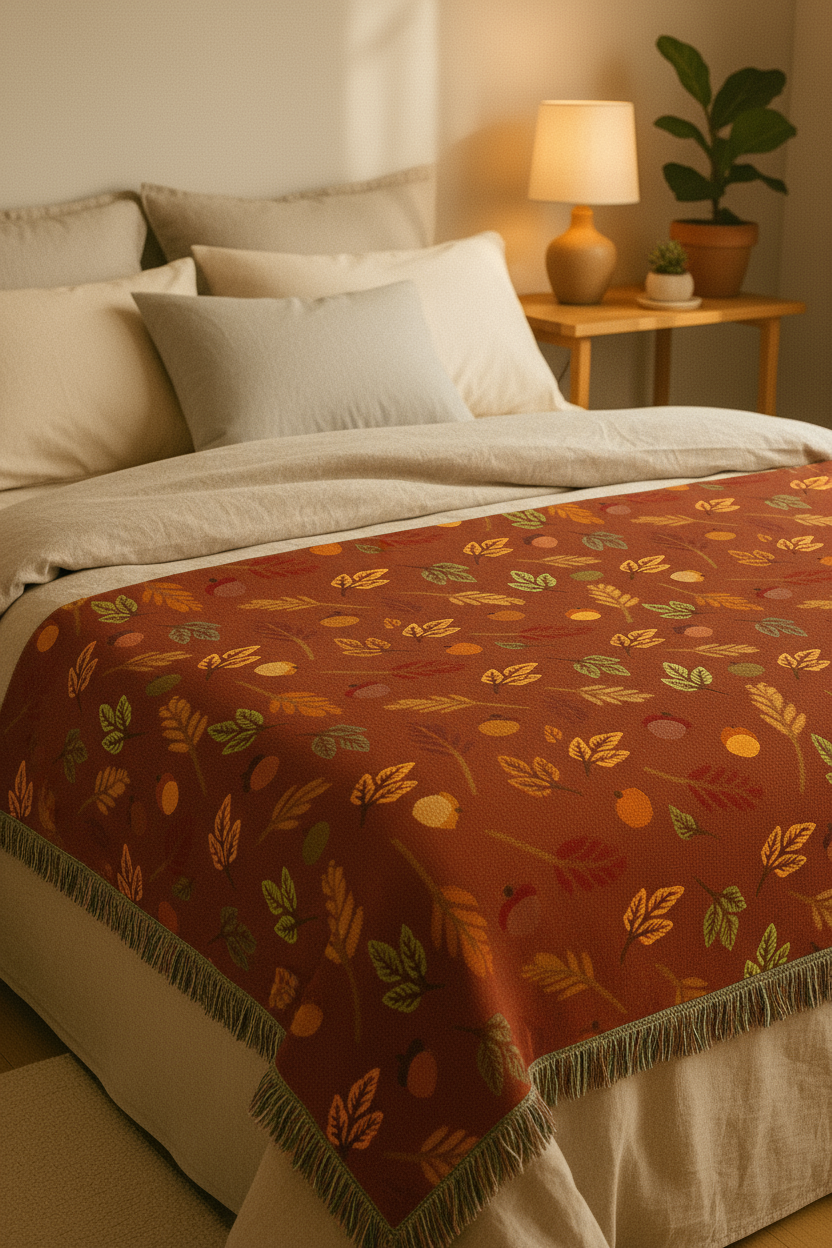 Autumn Leaf Woven Blanket - Bedroom Square