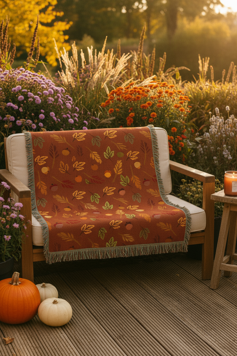 Autumn Leaf Woven Blanket - Outdoor Fall Setting