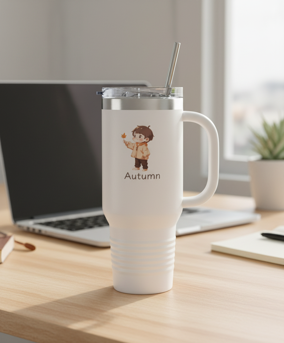 Autumn tumbler desk 40oz insulated travel mug seasonal fall coffee mug with straw
