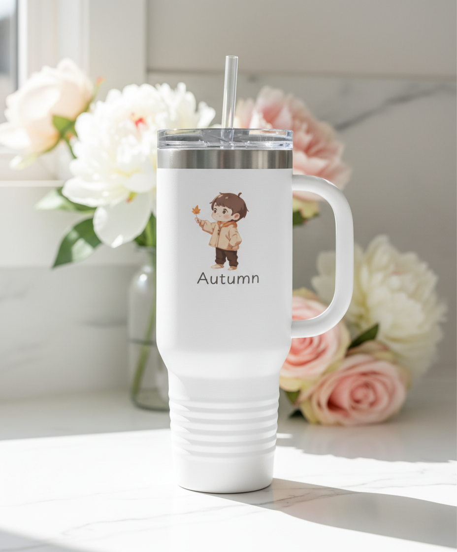 Autumn tumbler 40oz insulated travel mug seasonal fall drinkware kitchen counter