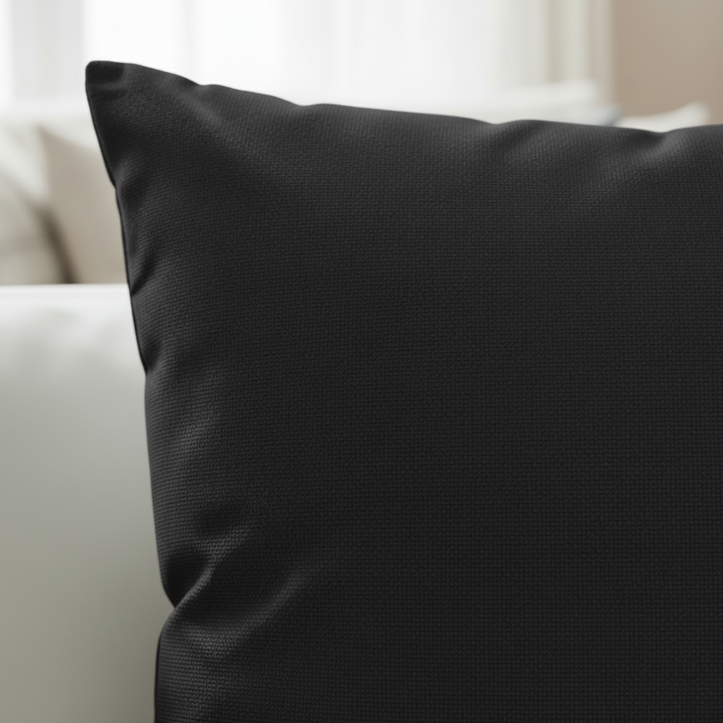 Black pillow fabric detail with natural light