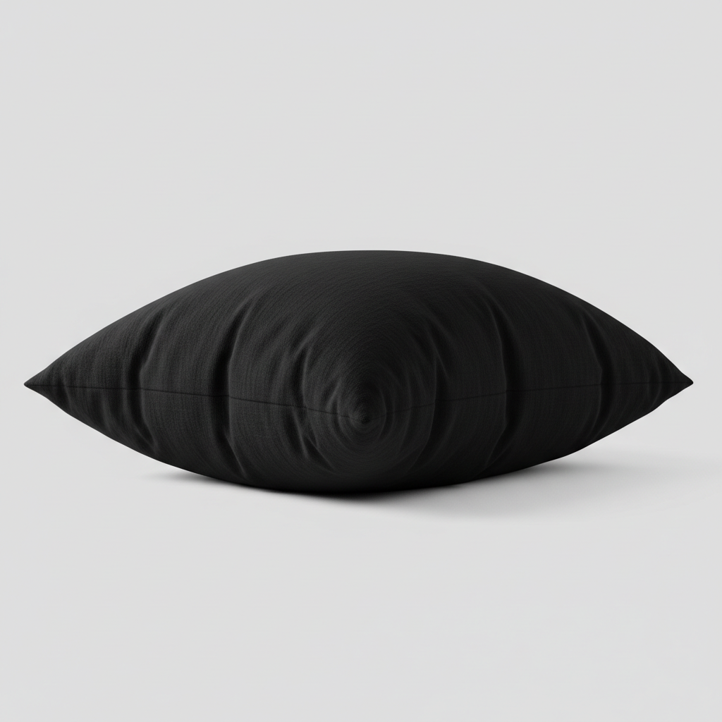 Black pillow from low angle showing puffiness