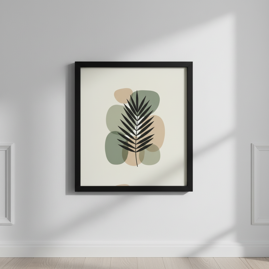 Botanical palm leaf framed poster 24x24 black frame minimalist wall art