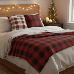 Red & Black Buffalo Check Bundle - Sherpa Blanket + 2 Pillows Set