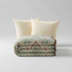 Cozy Home Bundle - Geometric Woven Blanket & 2 Cream Pillows Set