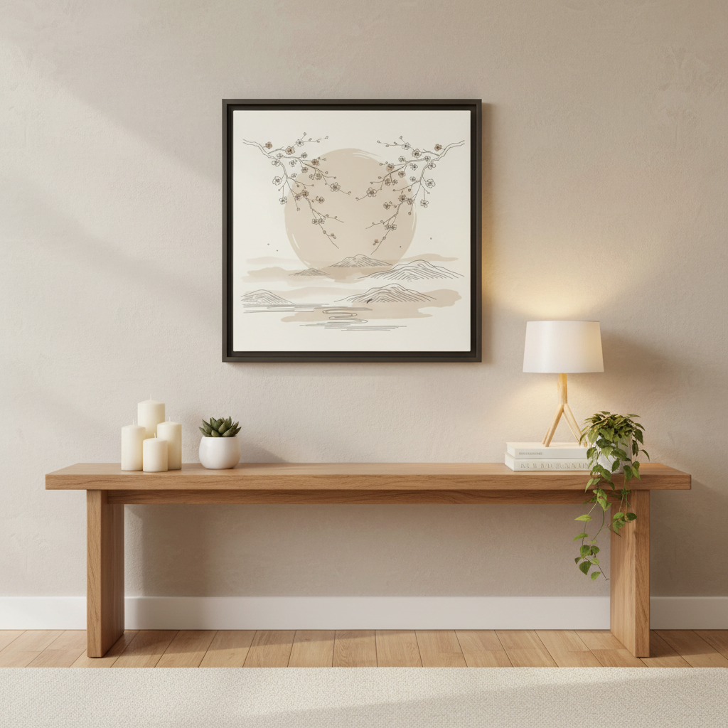 serene cherry blossom canvas wall art with mountains