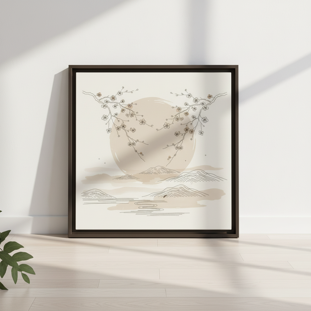 cherry blossom canvas wall art hanging in living room