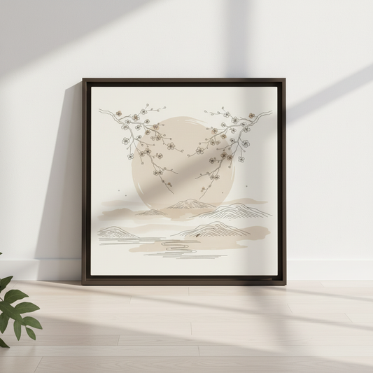 cherry blossom canvas wall art hanging in living room