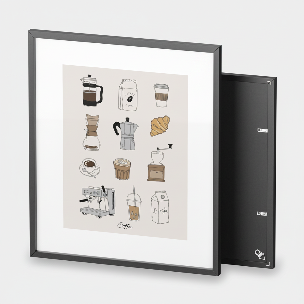 Coffee Framed Poster - Grey Background