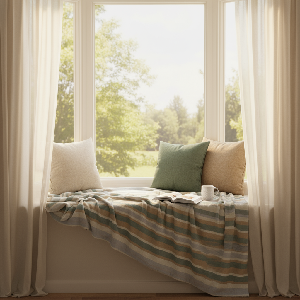 Neutral Home Decor Bundle - Striped Blanket & 3 Pillow Set | Complete Cozy Collection"