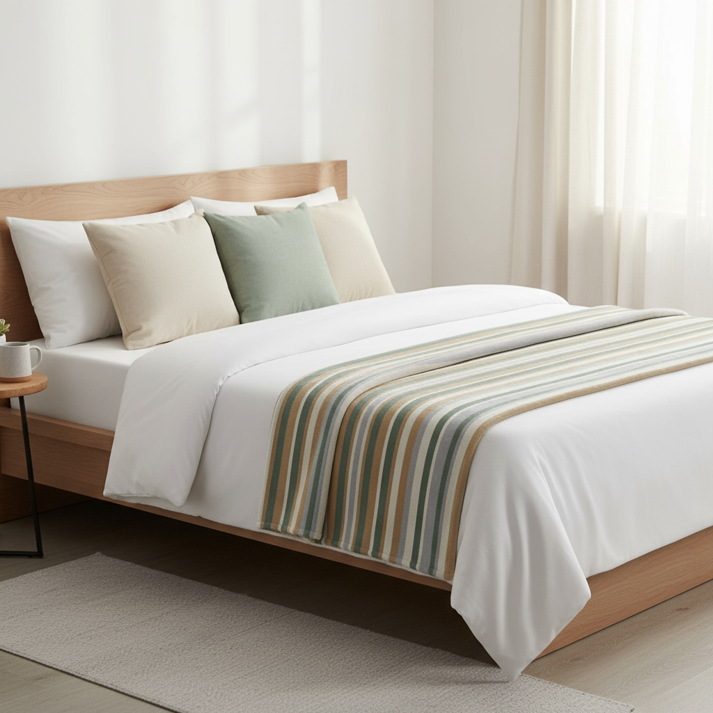 Neutral Home Decor Bundle - Striped Blanket & 3 Pillow Set | Complete Cozy Collection"