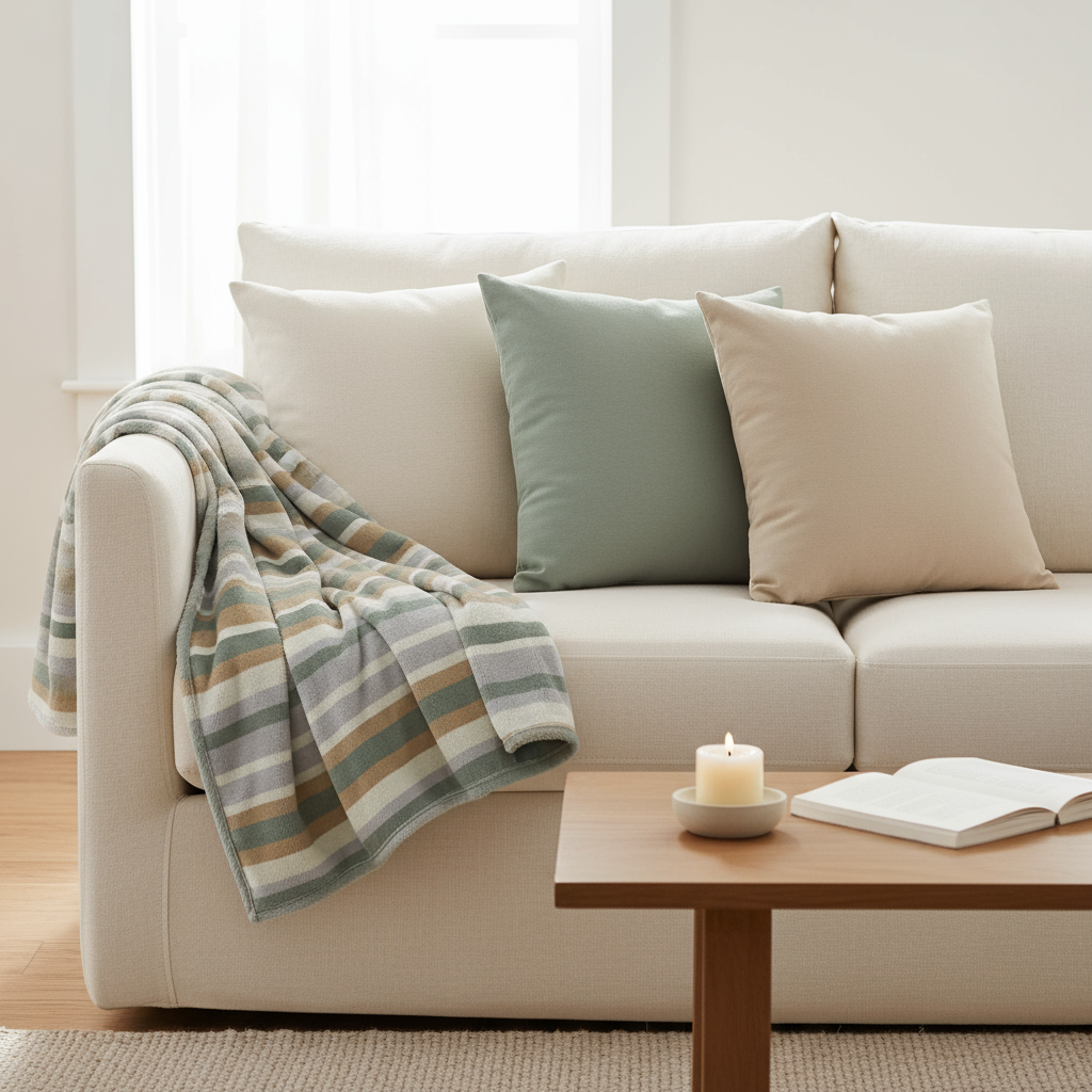 Neutral Home Decor Bundle - Striped Blanket & 3 Pillow Set | Complete Cozy Collection"