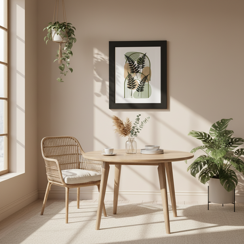 Fern botanical print above dining table, modern gallery wall art decor