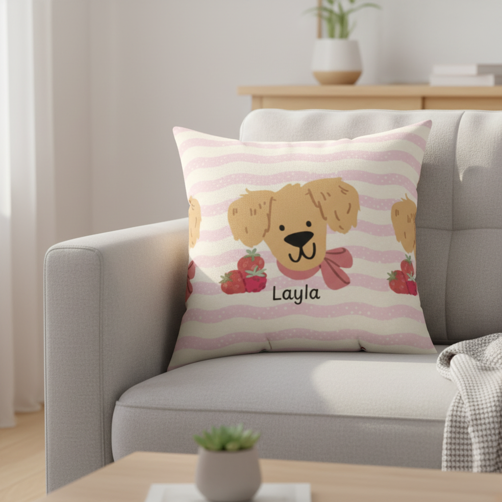 Personalized dog lover throw pillow pink golden retriever decorative cushion 14x14 16x16 18x18 20x20