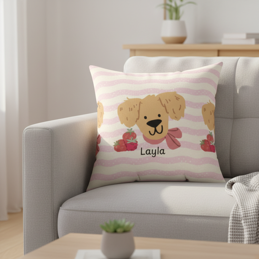 Personalized dog lover throw pillow pink golden retriever decorative cushion 14x14 16x16 18x18 20x20