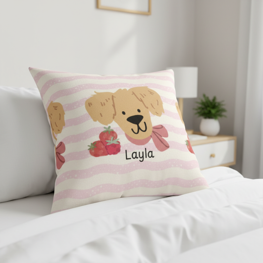 Dog lover square throw pillow pink striped puppy design decorative cushion white bed home décor