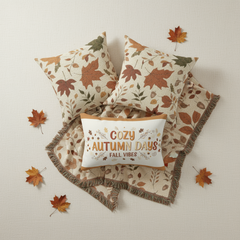 Cozy Autumn Home Decor Bundle - Blanket & Pillow Set