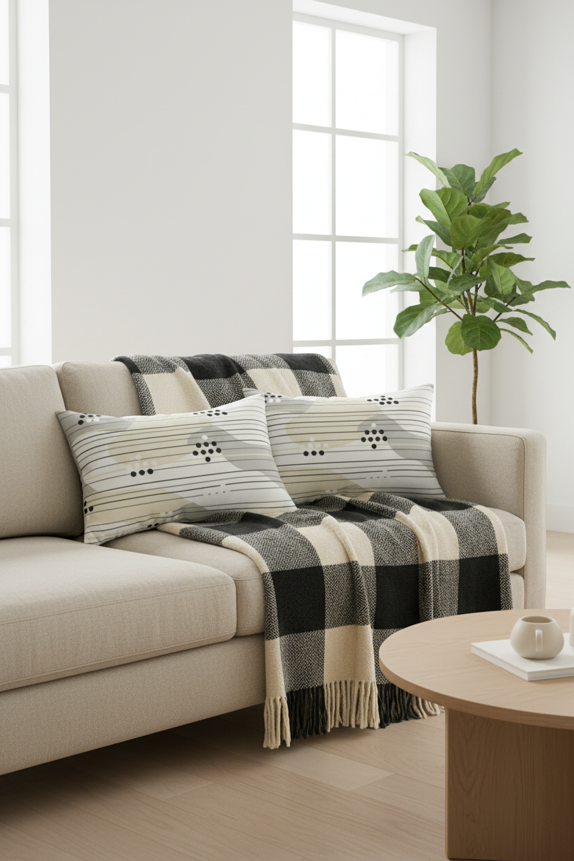 Modern Monochrome Home Bundle - Black & White Throw & Pillow Set | 3-Piece