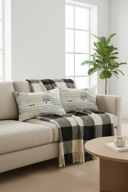 Modern Monochrome Home Bundle - Black & White Throw & Pillow Set | 3-Piece