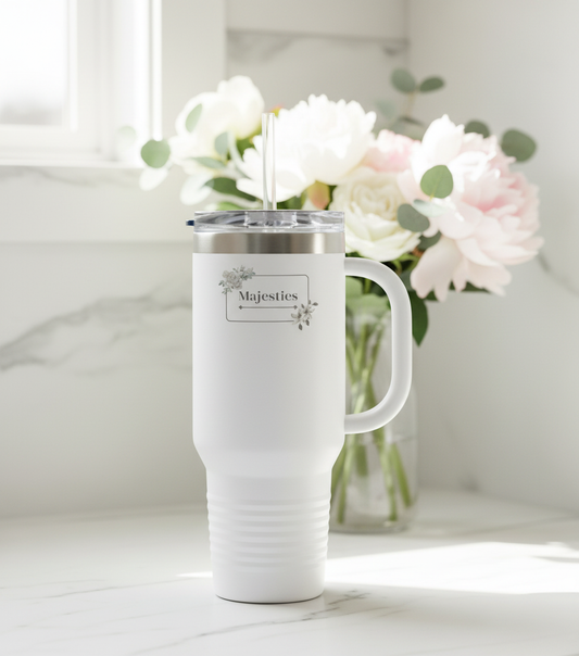 Outdoor adventure insulated travel mug 40oz stainless steel tumbler kitchen counter