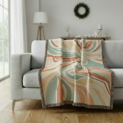 Woven Blanket Throw - Abstract Marbled Pattern Boho Decor